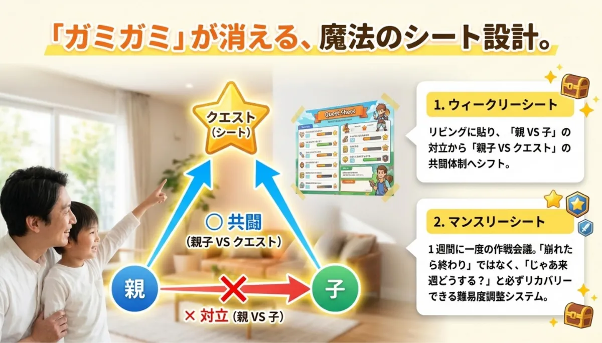 「ガミガミ」が消える、魔法のシート設計 — 三角形構造とウィークリー・マンスリーシート