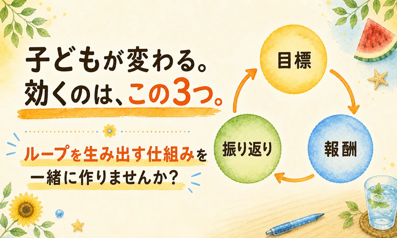 子どもが変わる。効くのは、この3つ。目標、報酬、振り返り。ループを生み出す仕組みを一緒に作りませんか？