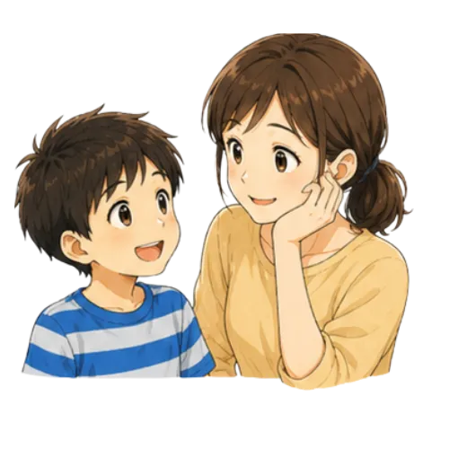 笑顔で見つめ合う親子